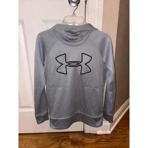Under Armour Womens ColdGear Fleece Funnel Neck Hoodie Gray XS Loose Fit Logo